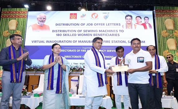 Tripura CM Dr. Manik Saha hands over offer letters to 16 Fire Service drivers.
